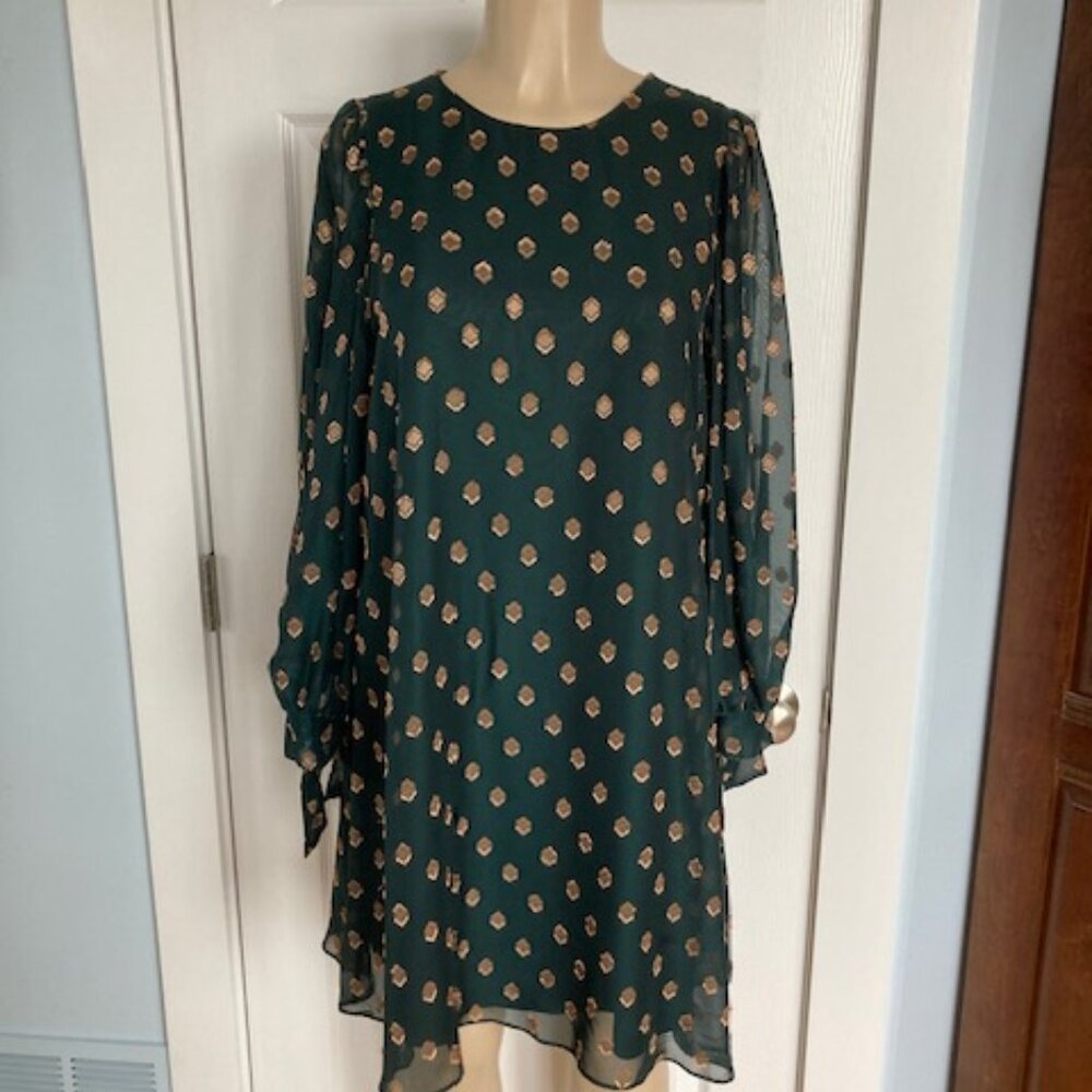 WOMEN'S CALVIN KLEIN GREEN & GOLD CHIFFON DRESS SIZE 12